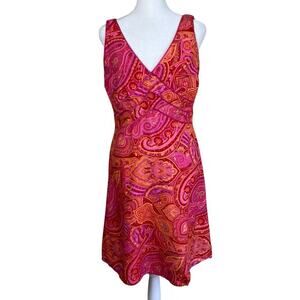 Liz Claiborne 4P Vtg Y2K 100% Silk Babydoll Mini Dress Pink Paisley Feminine